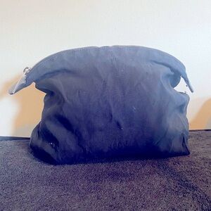 Vintage Chanel  nylon black makeup bag with silver hardware